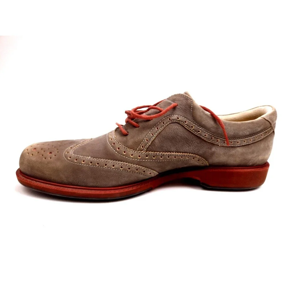 Ecco Tour Hybrid Suede Wingtip Men's US 13-13.5 EU 47 Brown Spikeless Golf Shoe